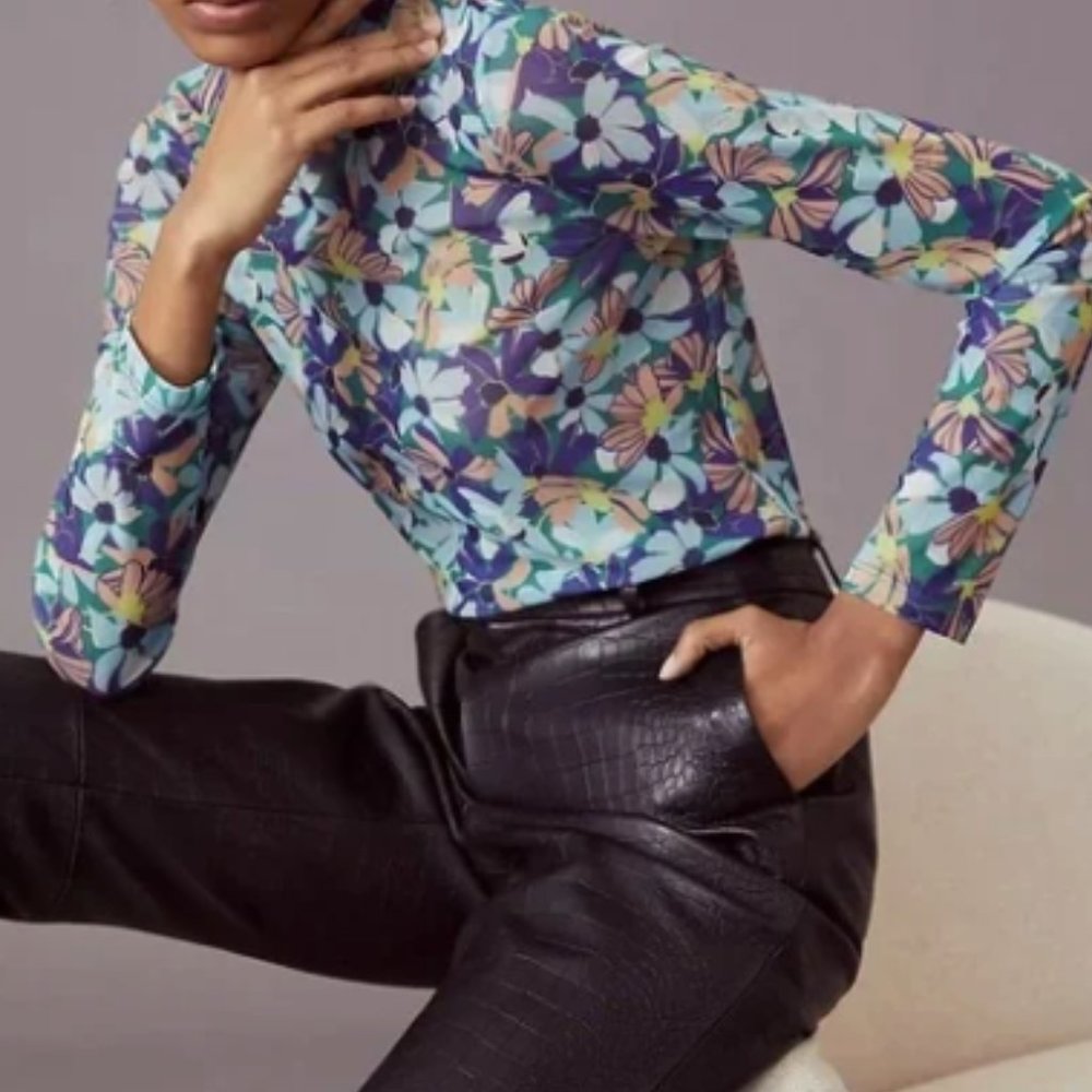 Anthropologie / Maeve Floral Mesh Turtleneck Top - Size 1X